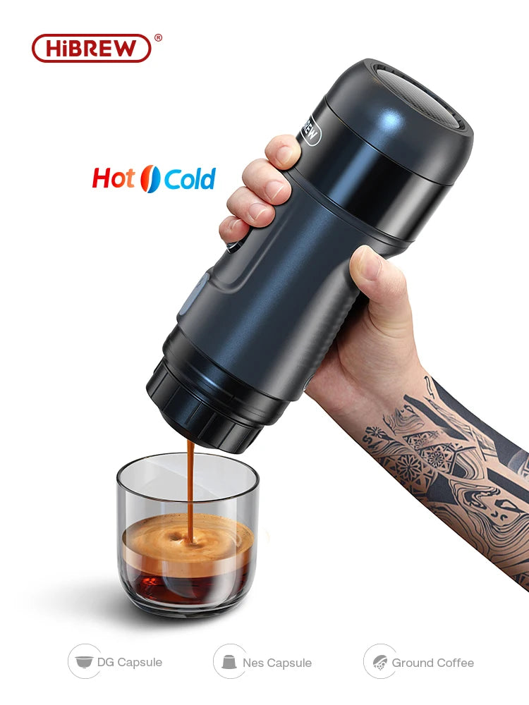 HiBREW Portable Coffee Machine Expresso Coffee Maker Fit Nexpresso Capsule Coffee Powder for Car Camping & Home Heat Water H4A