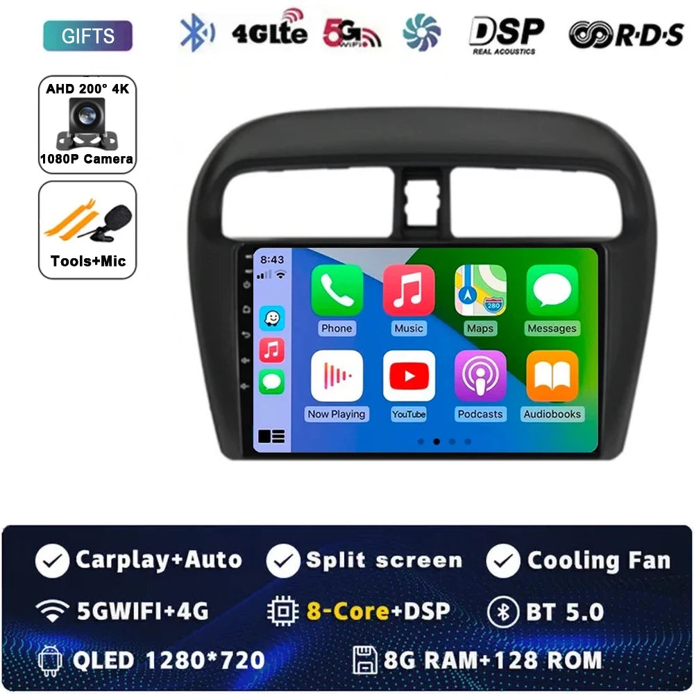 Android 14 9" For Mitsubishi Mirage Attrage 2012-2018 2019 Car Radio Space Star 2014 Navigation Stereo Multimedia Tuning Screen