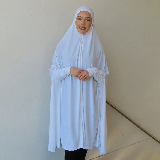 Muslim Abayas with Sleeve Women Hijab Long Shawl Full Cover Solid Color Prayer Clothing Premium Cotton Hemp Plain Hijabs