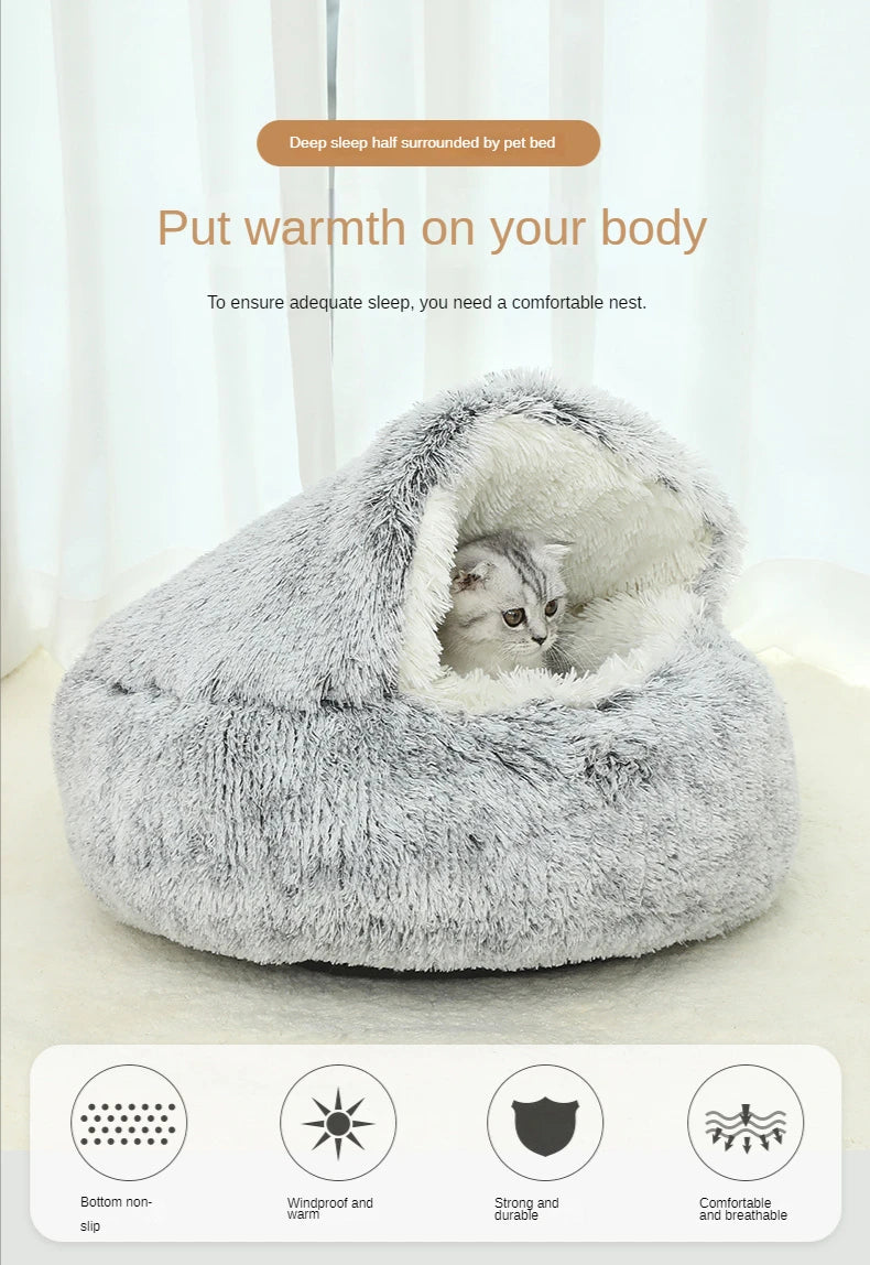 Winter Plush Pet Cat Bed Round Cat Cushion Cat House 2 In 1 Warm Cats Basket Pet Sleep Bag Kitten Nest Kennel for Small Dog Cats