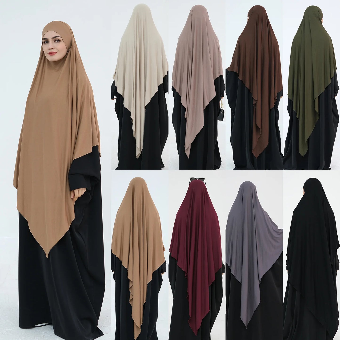 Modal Cotton Khimar Ramadan Hijab Solid Color Long Headscarf Muslim Women Long Khimar Islam Clothing Woman Solid Color Hijabs