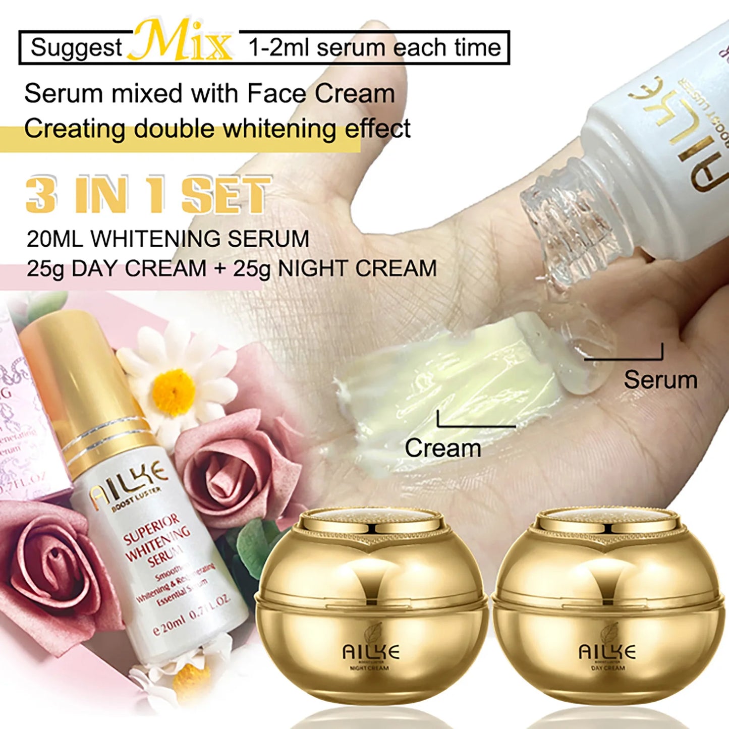 AILKE Whitening Face Care Set, Moisturizing, Brightening, With Collagen Vitamin C, Even Skin Tone, Suitable for Men and Women