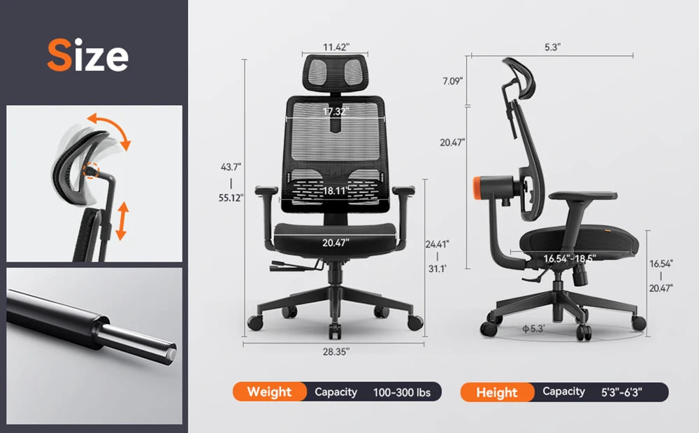 NEWTRAL MAGICH002 Ergonomic Chair, Adaptive Lower Back Support, Adjustable Headrest Seat Depth, 4D Armrest Recliner, 160-195CM