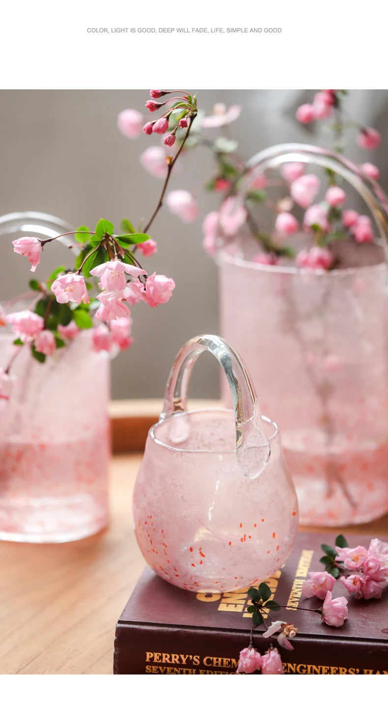 Pink Pail Glass Handbag Home Decor Flower Vase Decoration Piece Creative Internet Celebrity INS Wind Hydroponic Vase Retro