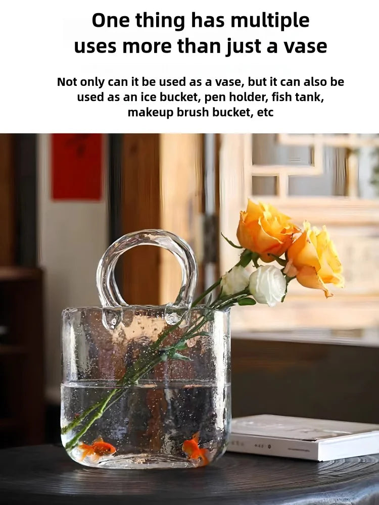 Ins Creative Vase Large Capacity Juice Glass Cup Water Raised Flower Arrangemen Handbag Glass Vase Fish Farming Vases Decoration