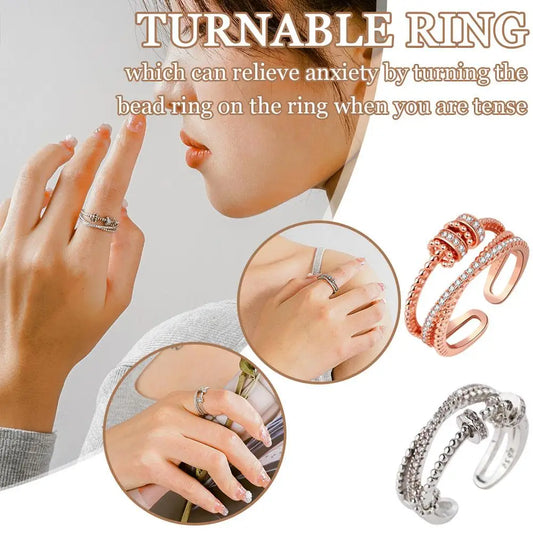 Anti Anxiety Ring Rotatable Ring for Women Men Anxiety Worry Finger Stress Relief Rings with Beads Adjustable Spinner Rings