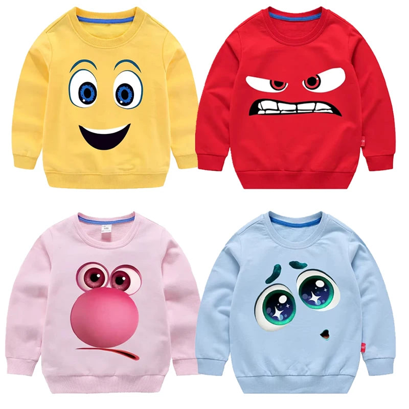 Inside Out 2 Sweatshirts for Boys Girls Anime Cartoon Funny Expressions Printed Hoodies Children Fashion Long Sleeve Pullover