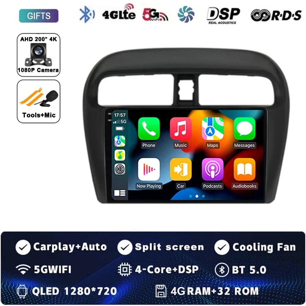 Android 14 9" For Mitsubishi Mirage Attrage 2012-2018 2019 Car Radio Space Star 2014 Navigation Stereo Multimedia Tuning Screen