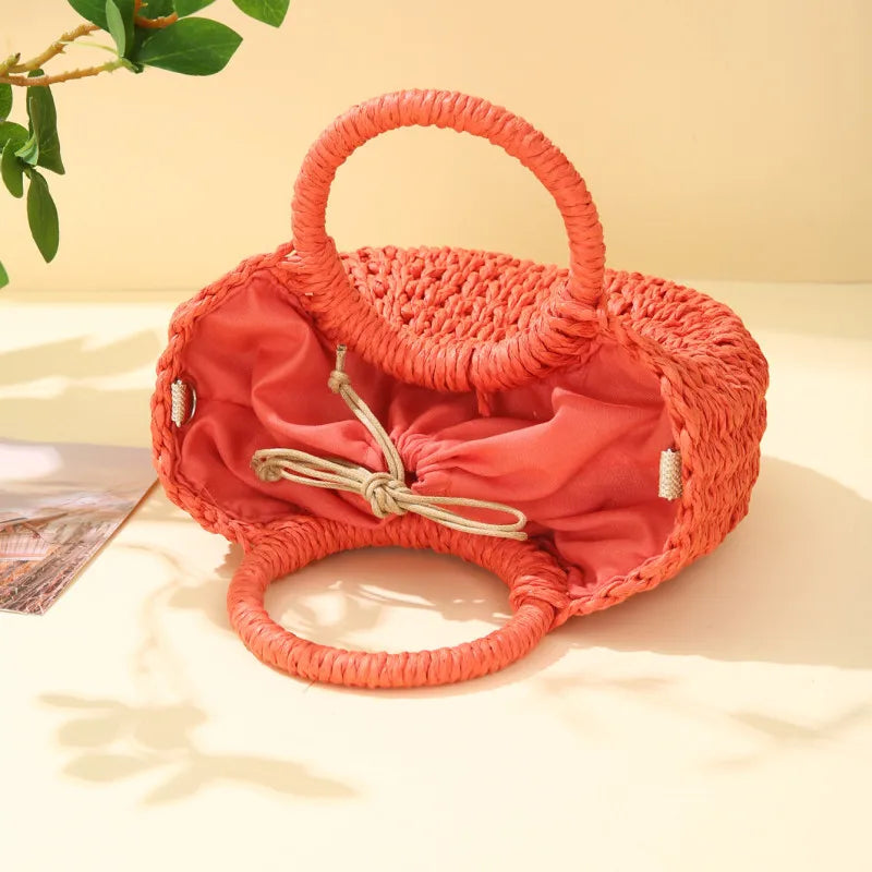 Handwoven Straw Rattan Half-Moon Beach Handbag Large Capacity Women Summer Hollow Out Crossbody Shoulder Bag