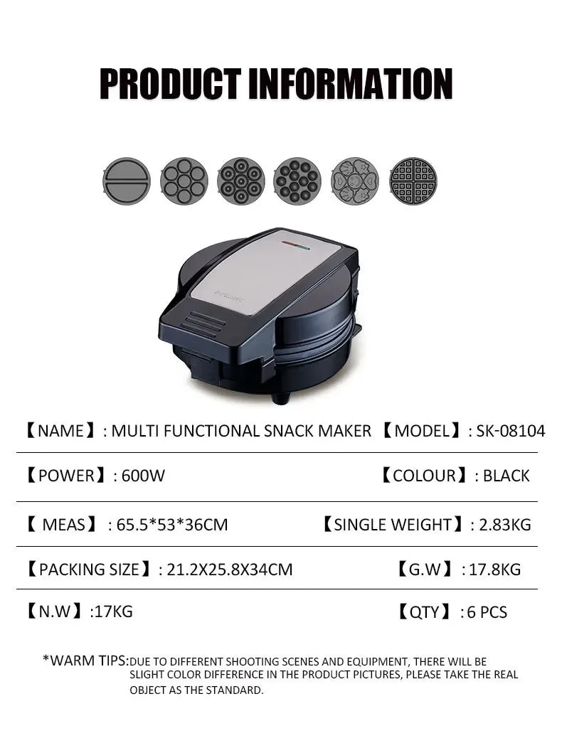 Multifunctional Breakfast Machine with Detachable Plate LED Light, Fast Heating, for Breakfast, Sandwiches, Doughnuts