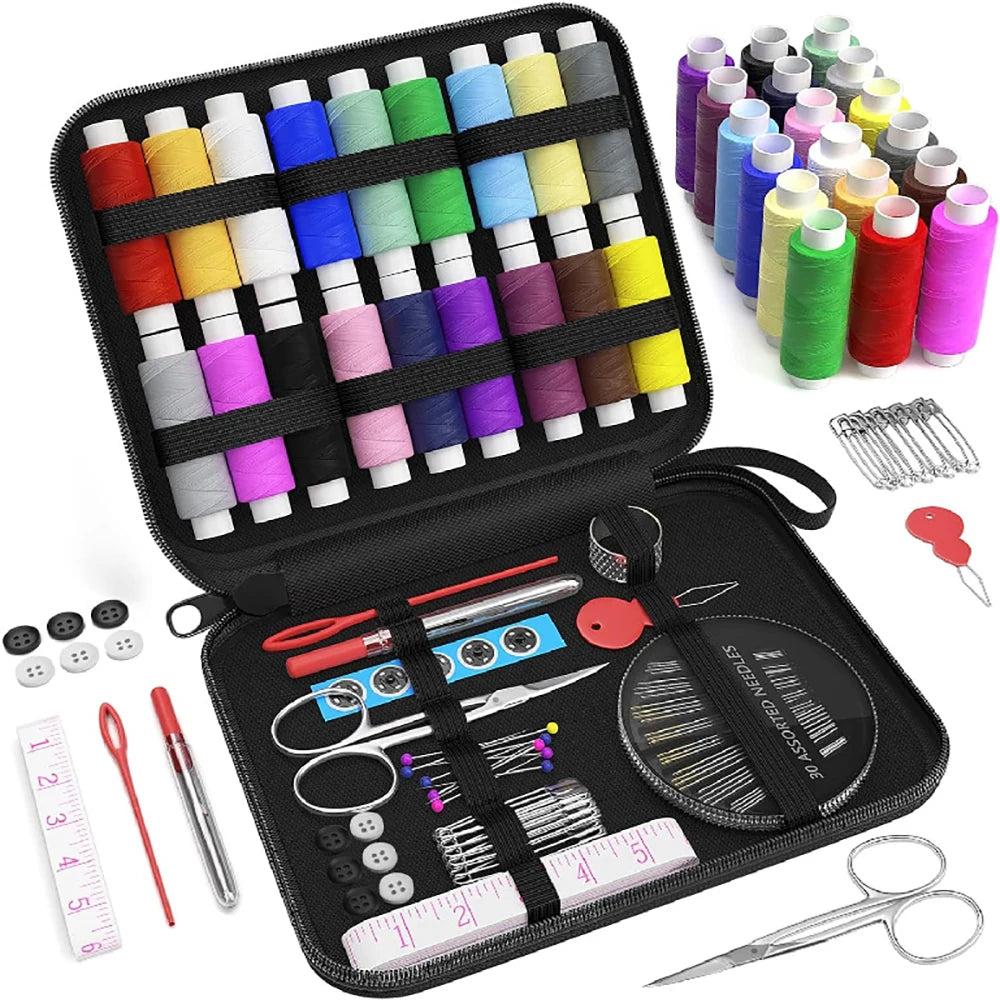 Sewing Kit Complete Set with Threads Needles Scissors Tape Measure Buttons and More for DIY Handcraft Projects Home and Travel