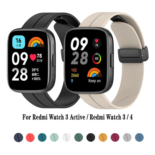 Silicone Wristband For Redmi Watch 3 Active Strap Magnetic Folding Buckle Bracelet For Redmi Watch 3/4 SmartWatch Band Accessory