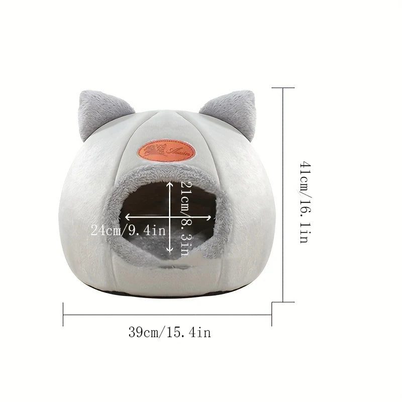 Cat Head Shape Cute And Comfortable Warm Cat House Safe Sleep Cave Non-Slip Semi-Closed Design Four Seasons Universal Cat Nest