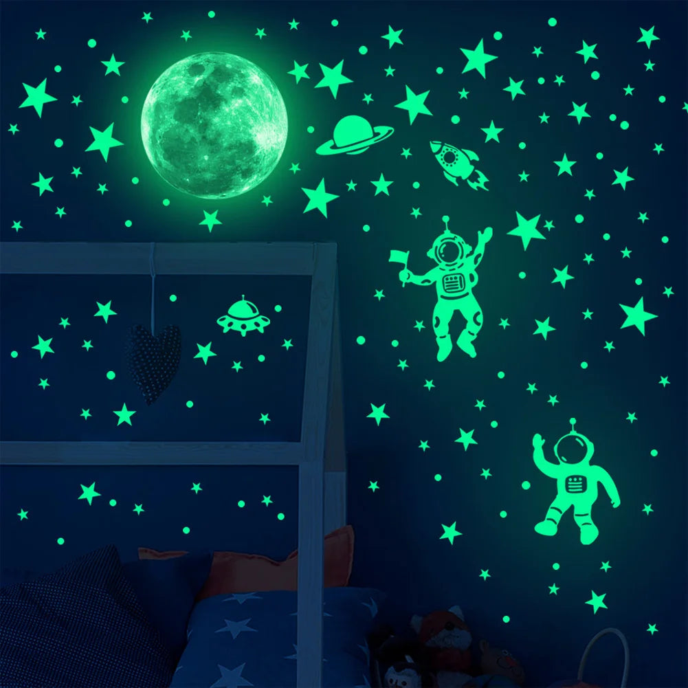 Luminous Astronaut Star Moon Wall Sticker Bedroom Kids Room Home Decoration Wallpaper Glow In The Dark Self-adhesive Decals