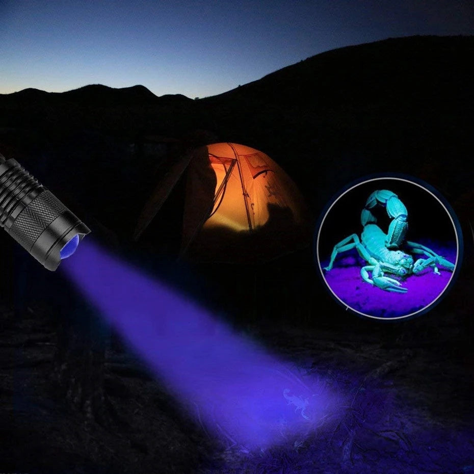 UV Flashlight LED Ultraviolet Torch Zoomable Mini Ultra Violet Lights 395/365nm Inspection Lamp Pet Urine Stain Detector Tools