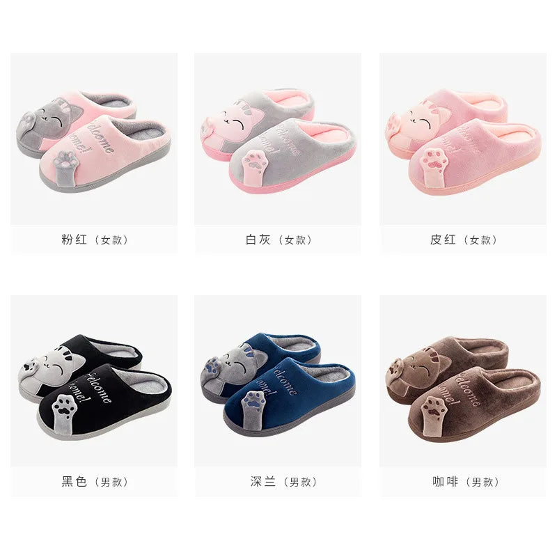 Dropshipping Women Winter Home Slippers Cartoon Cat Shoes Soft Winter Warm House Slippers Indoor Bedroom Lovers Couples