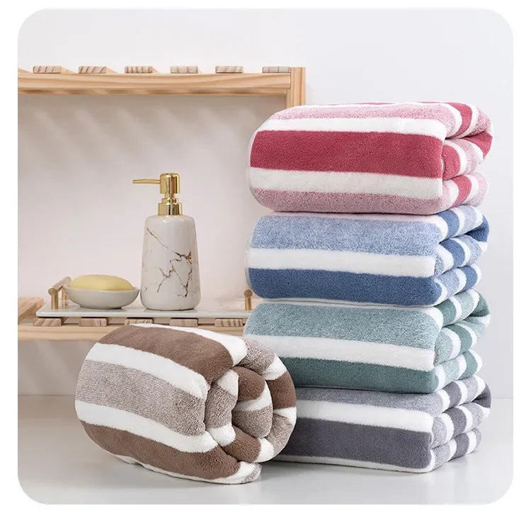 4PCS 70X140CM Soft Stripe Absorbent Microfiber Bath Towel Stripe Towels Quick Drying Absorbent Towels For Bathroom