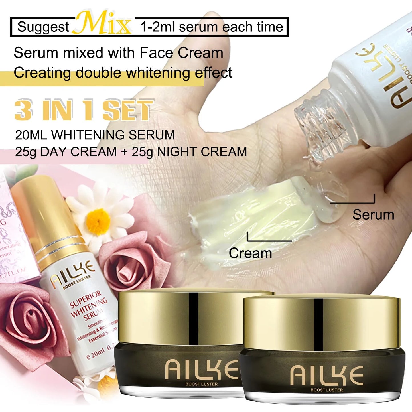 AILKE Lightening Face Cream, Reduce Dark Spots, Inhibit Melanin, With Collagen, Glutathione, For All Skin Types