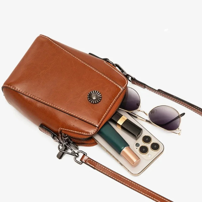 Single Shoulder Crossbody Bag Female Fashion Temperament Leather Women's Bag Vertical Mobile Phone Bag Crossbody Mini Small Bag