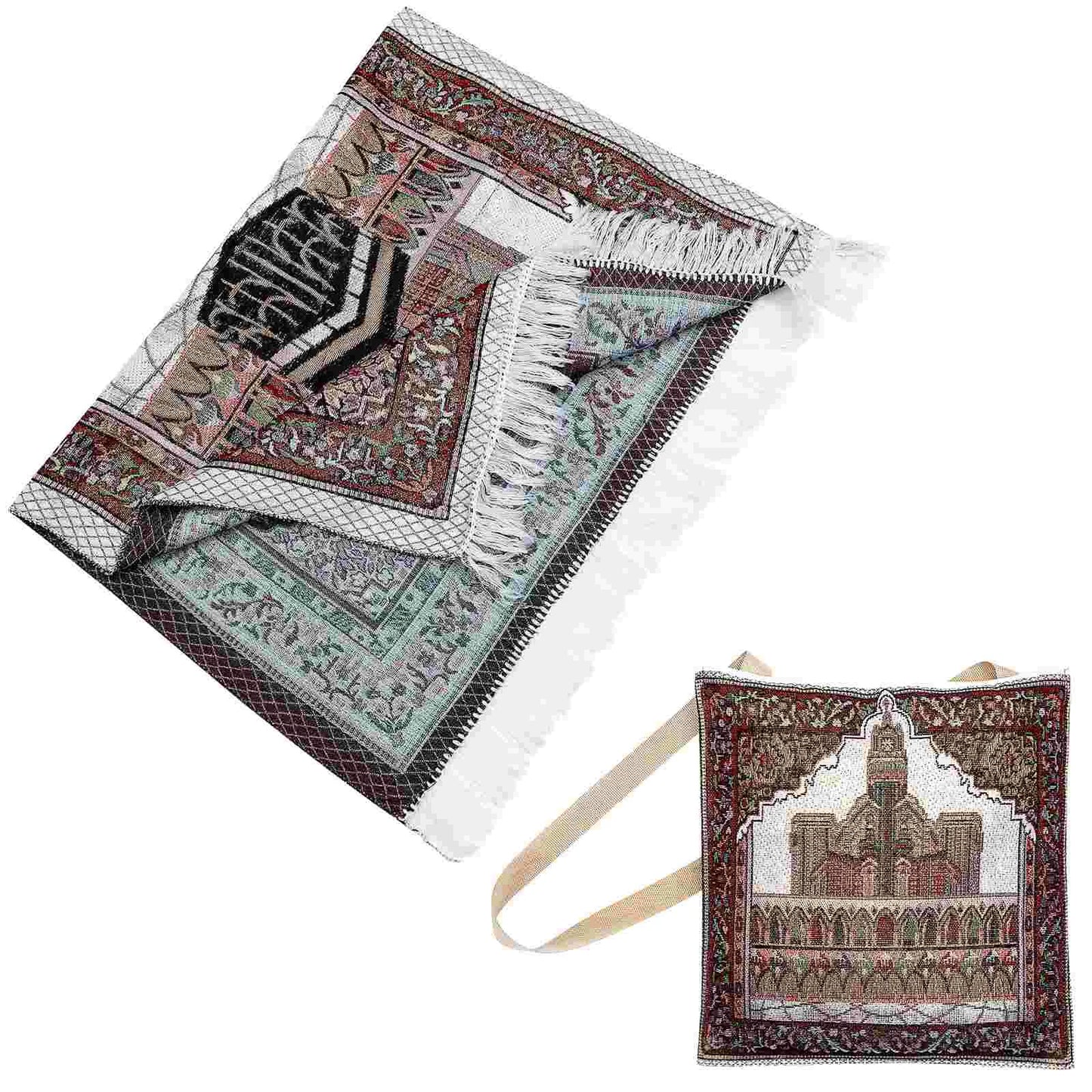 CLISPEED Portable Prayer Mat Prayer Tassel Rug Prayer Muslim Carpet with Storage Bag