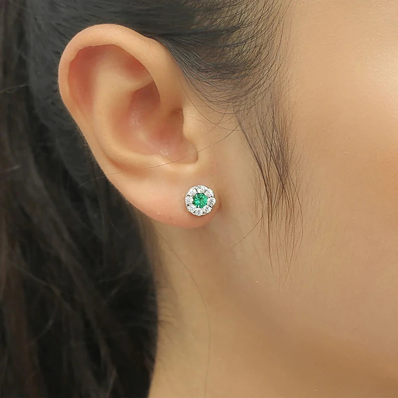 Huitan White/Blue/Red/Green Cubic Zirconia Stud Earrings for Women Dainty Ear Stud Temperament Female Accessories Trendy Jewelry