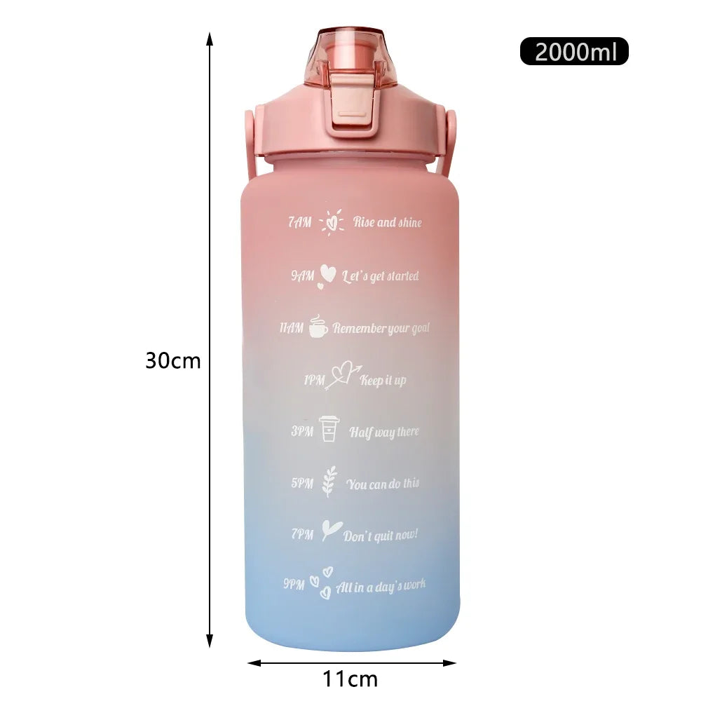 Water Bottle 2 Liter Stay Hydrated Motivated Leakproof Plastic Sport Bottle Portable Travel Outdoor Fitness Cold Water Bottles