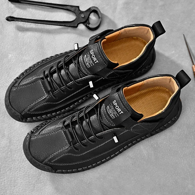 Hand-stitched Leather Shoes for Men Outdoor Light Non-slip Walking Casual Shoes Men Big Size 47 48 Slip-On Driving Loafers