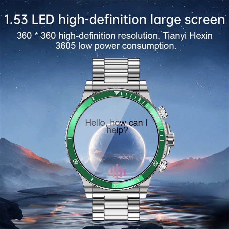 GPS Tracker NFC Smart Watch For Huawei Xiaomi Smart Watch Men's Steel Band AI Voice Smart Watch AMOLED HD Screen Bluetooth Call