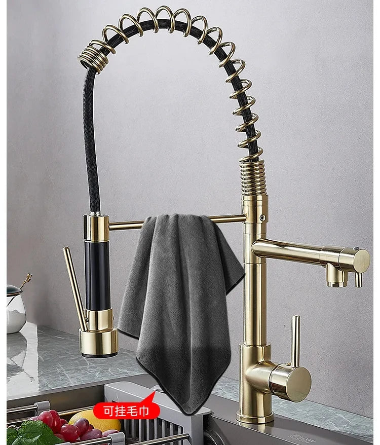 360 Rotatable Faucet Mixer Sink Brass Spring Water Kitchen Taps Gold Ceramic Modern Contemporary Single Handle