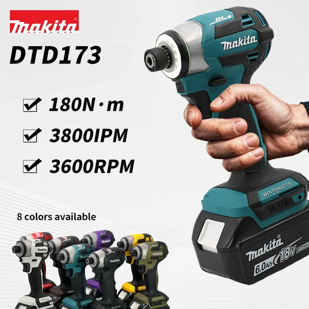 Makita DTD173 18V 1800rpm Cordless Impact Driver 180 N.m Brushless Motor Electric Drill Wood/Bolt/T-Mode for Multifunction Tool