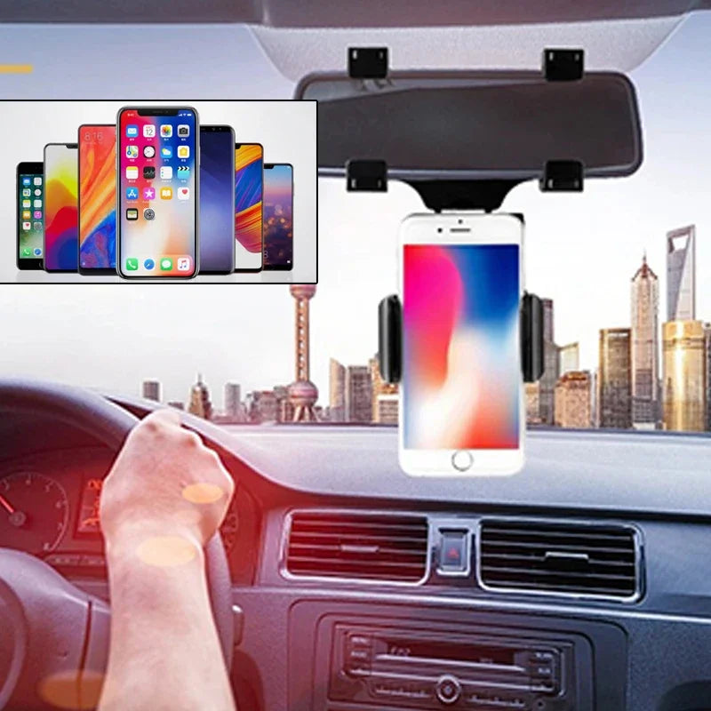 360° Car Rearview Mirror Mobile Phone Holder for Car Mount Smartphone GPS Holder Support Rotating Adjustable Telescopic Phone