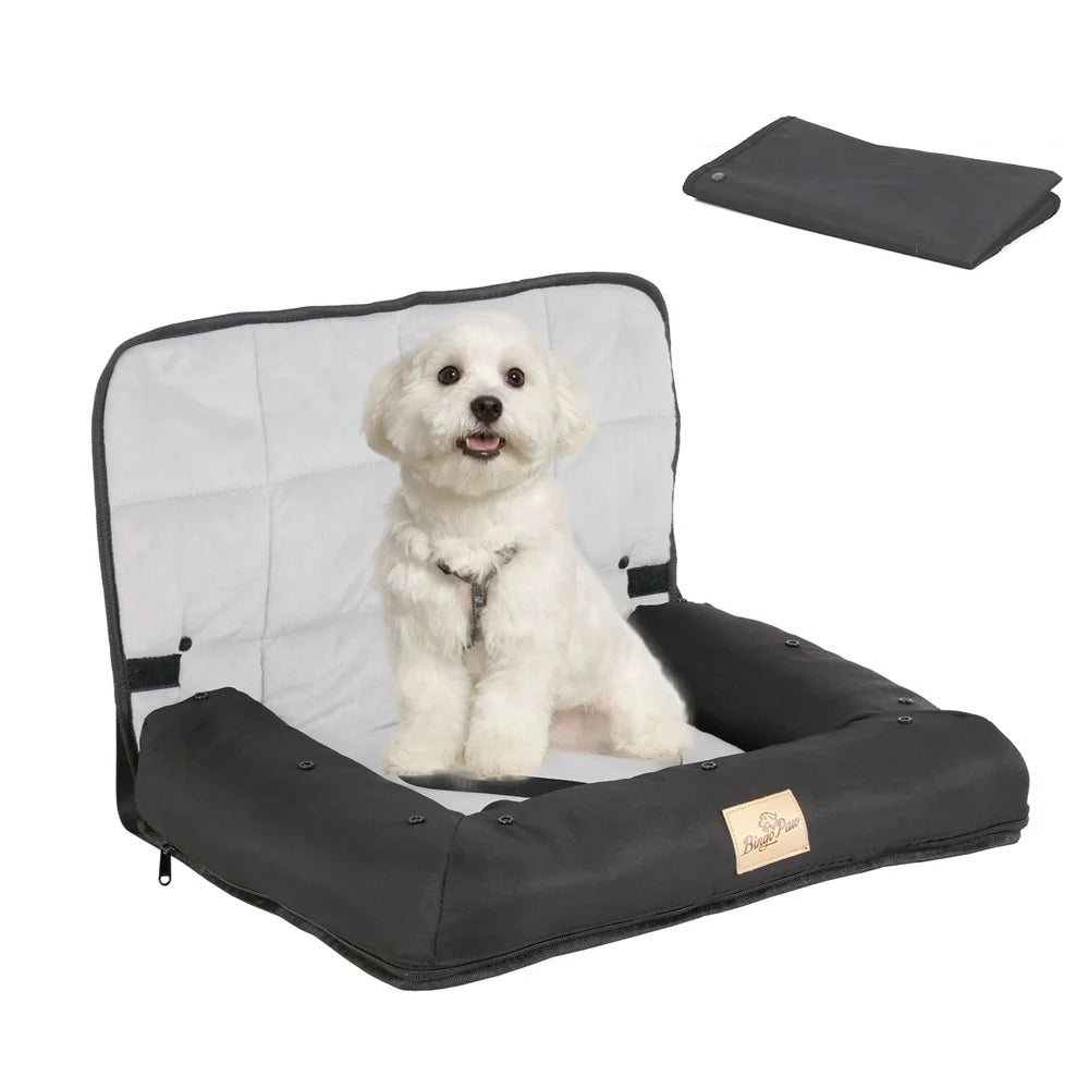 Portable Dog Car Seat Bed Pet Booster Car Seat Travel Carrier Seat with Clip-on Safety Belt Waterproof Basket Protector Cushion