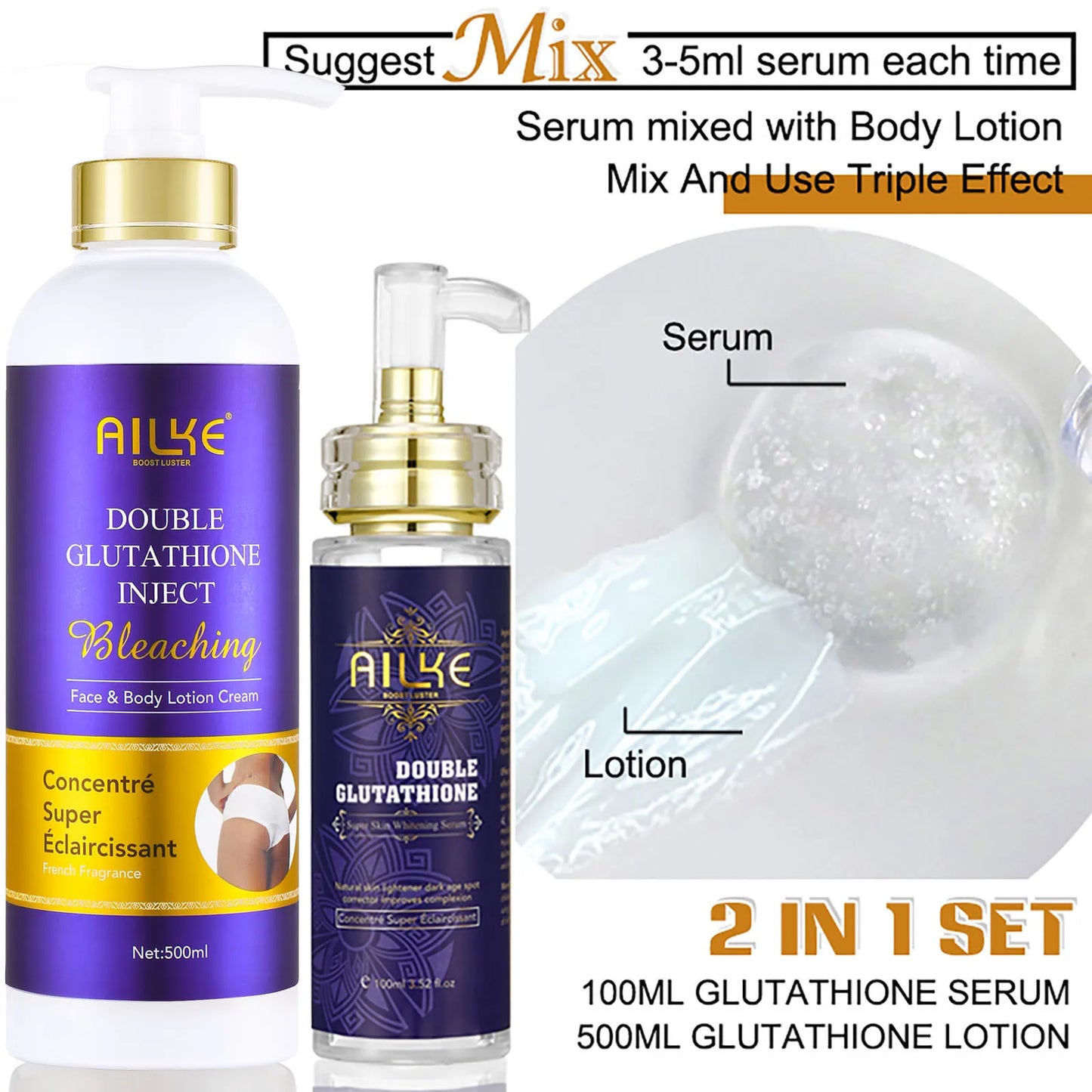 AILKE Glutathione 5-in-1 Women Skin Care Kit, With Body Lotion,  Serum, Dark Spot Removal Cream, Body Cream, Brightening Soap