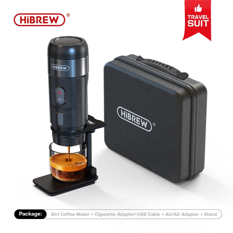 HiBREW Portable Coffee Machine Expresso Coffee Maker Fit Nexpresso Capsule Coffee Powder for Car Camping & Home Heat Water H4A