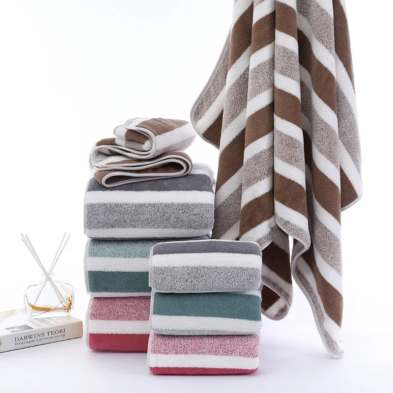 Striped Pattern Towel Set Soft Hand Towel Bath Towel Quick Drying Absorbent Towels For Bathroom