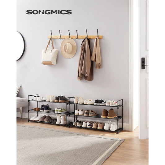 SONGMICS 3-Tier Shoe Rack. Set of 2 Stackable Metal Organizers for Hallway, Living Room, Bedroom, Cloakroom. 30x92x54 cm