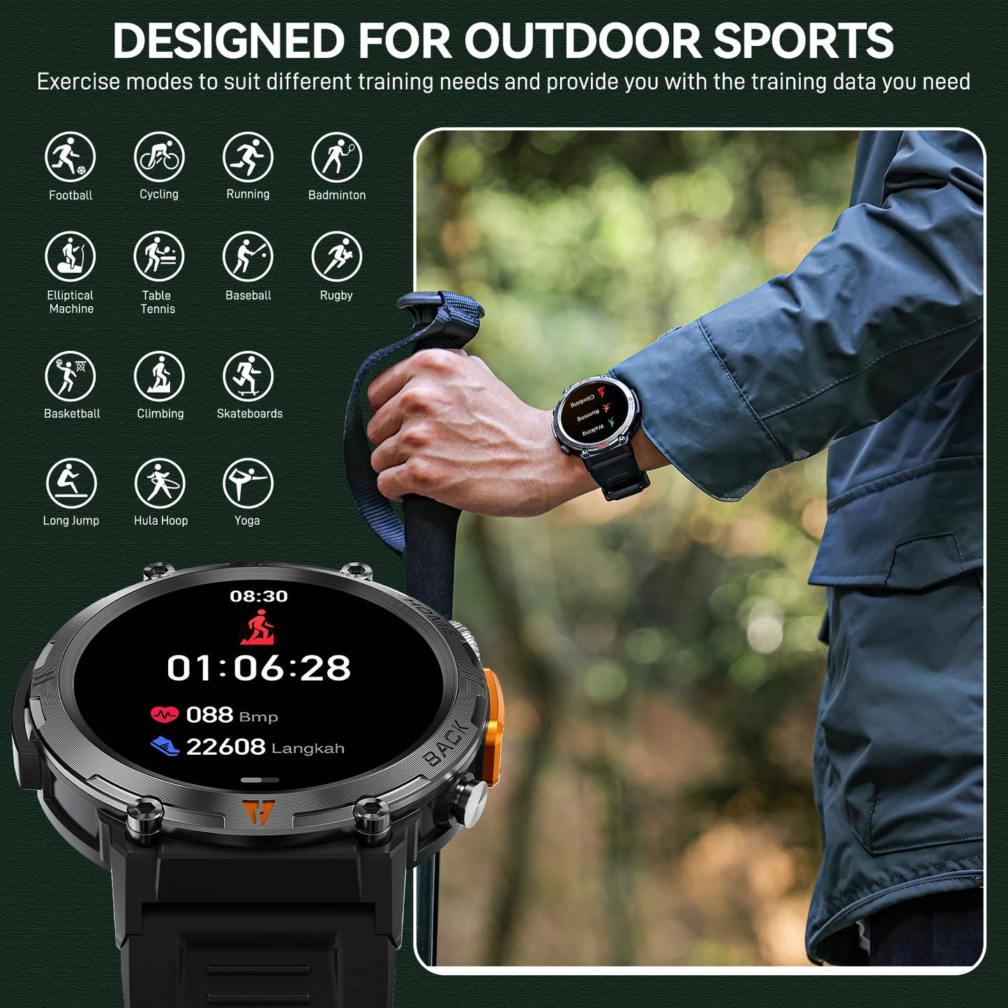 EIGIIS 2024 New Smart Watch KE3 3ATM Waterproof Sport Genuine Original Design Men Bluetooth Call Health Monitor With Flashlight