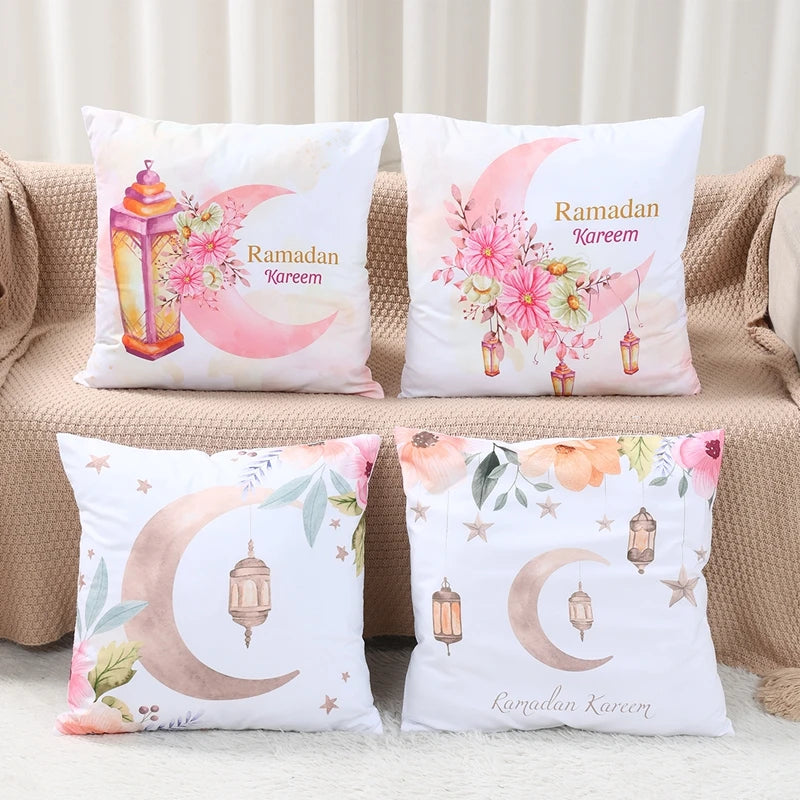 4Pcs 45x45cm Ramadan Decoration For Home 2025 Eid Mubarak Cushion Cover Eid Islamic Muslim Happy Eid Mosque Party Pillowcase