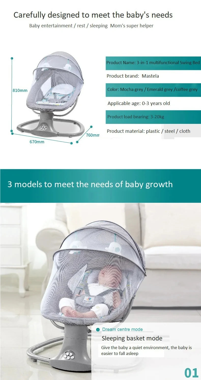 Electric Bluetooth Baby Cradle with Mosquito Net Bluetooth Music Baby Rocking Chair Multifunctional Baby Crib for Newborns 2024